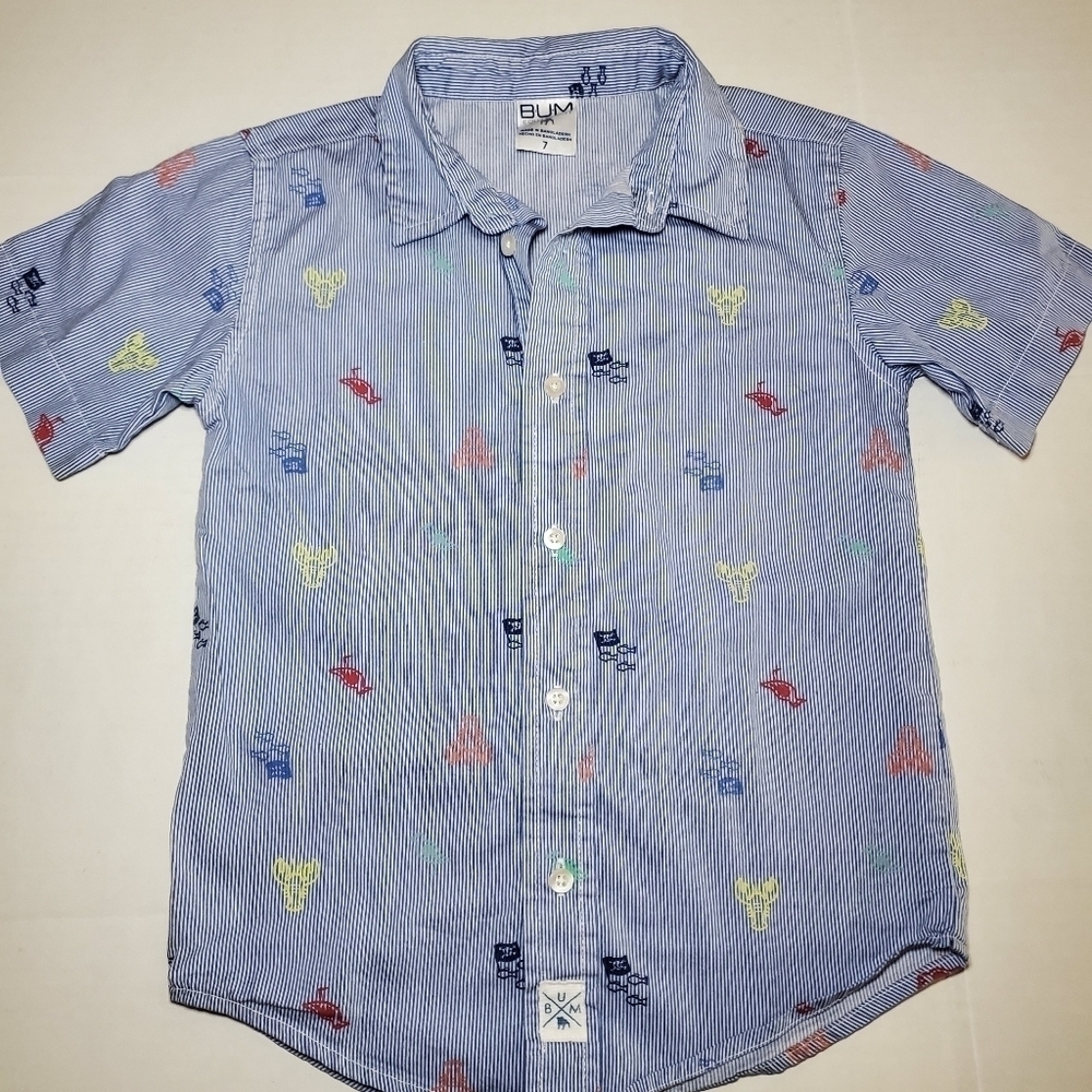 Vintage 90s B.U.M. Equipment Button-Down Shirt Blue Striped Size 7 Lobster